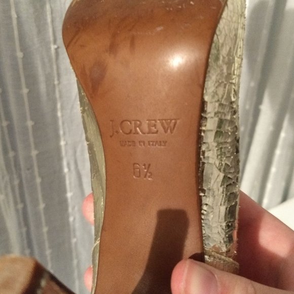 J. Crew Crackled Gold Leather Heels - Picture 4 of 9